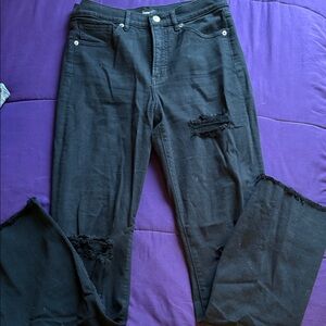 Express Black Distressed Straight Leg Jeans